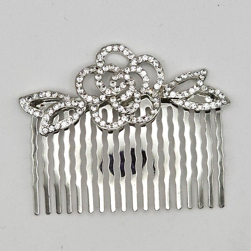 Vintage Silver Tone Rhinestone Formal Bridal Hair Comb 