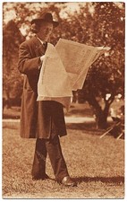 RPPC Man Reading New York Tribune antique postcard dated 1908 East Northfield MA