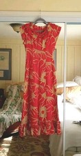 SILKY HAWAIIAN VINTAGE ANTIQUE Red DRESS 40S MUU-MUU Small OLD LABLE