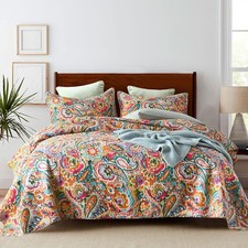 Cotton Bedspread Quilt Sets, Reversible Bedding Coverlet Sets Comforter, Gorg...