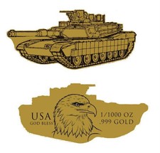 U.S. Army Tank Shaped 1/1000 oz Gold Coin in Card  - 9,999 Mintage - IN STOCK!!