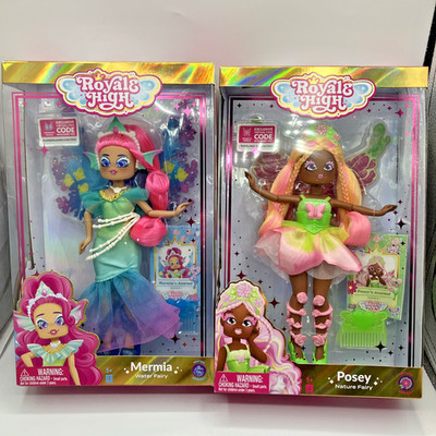 Royale High Mermia Water Fairy and Nature Fairy Posey Dolls w/ Virtual Code 9''
