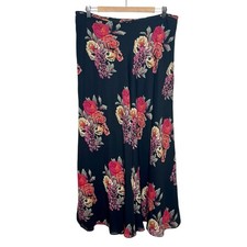 Y2K Silk Whimsigoth Floral Midi Skirt Womens 14 Chiffon Dark Cottage Romantic