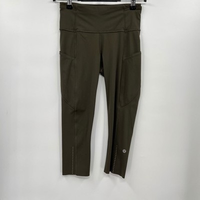 Lululemon Speed Up Crop Olive Green Running Leggings Pockets Size 4