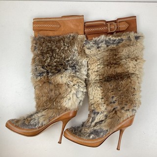 Christian Dior Rabbit Fur Leather Boots Galliano (Size 38) Made In Italy AP#550