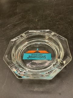 Howard Johnson's Ashtray Vintage Octagon Glass Orange Teal Logo Mid Century HoJo