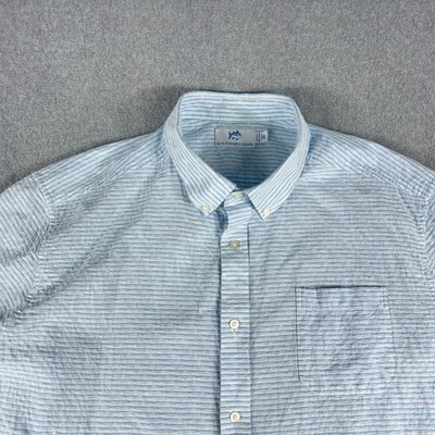 Southern Tide Seersucker Button Down Mens XXL Blue Short Sleeve