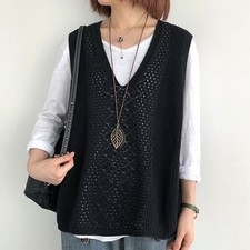 Women Sleeveless Knitted Hollow Vest V-neck Tank Top Pullover Sweater Gilet Vest
