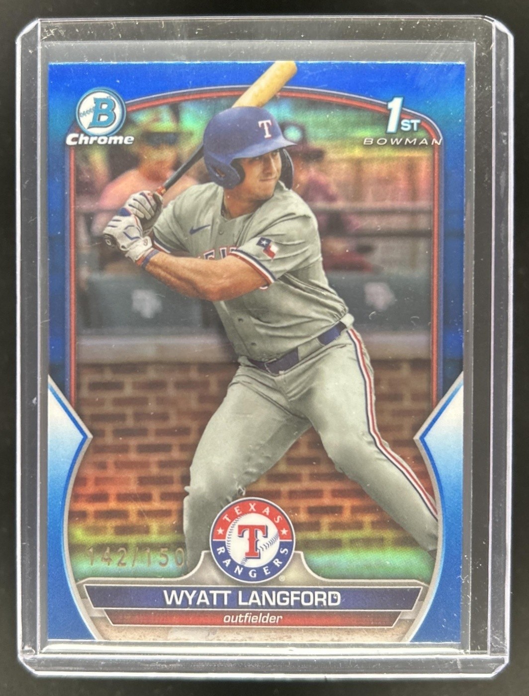 2023 Bowman Draft Wyatt Langford Chrome Blue Refractor 1st #/150 Rangers