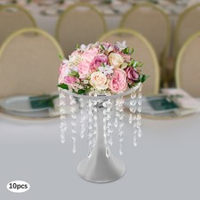 10PCS Silver Vases Wedding Centerpieces Flower Stand Table Decor w/Crystal Beads