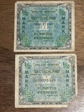 *Set of 2* Germany 1944 1 Mark-50 Pfennig (1/2 Mark) Allied Military