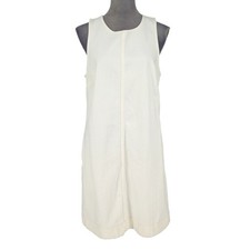 J Crew Dress Womens 12 White Cotton Denim Pullover Sleeveless Pockets Fringe Hem