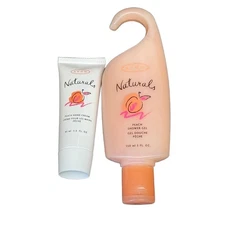 AVON Naturals Peach Hand Cream Shower Gel Set 45ml 150ml Vintage Scented NOS