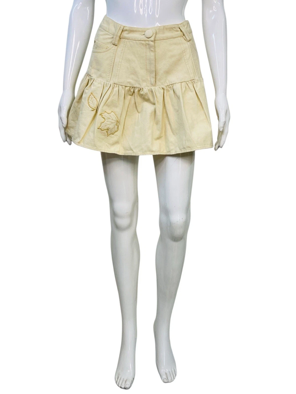 LoveShackFancy Women's Dock Denim Leaf Embroidered Cotton Mini Short Skirt XS