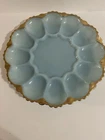 Vintage Anchor Hocking Delphite Blue Deviled Egg Serving Dish Plate Easter