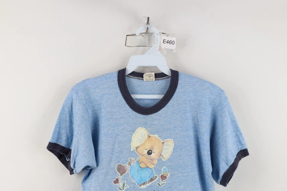 Camiseta deportiva de colección años 70 Russell Athletic para mujer S tejida koala oso timbre azul EE. UU. Foto 2 de 4