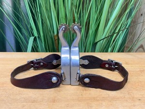 Ladies Stainless Steel Western Spurs w Brown Leather Straps