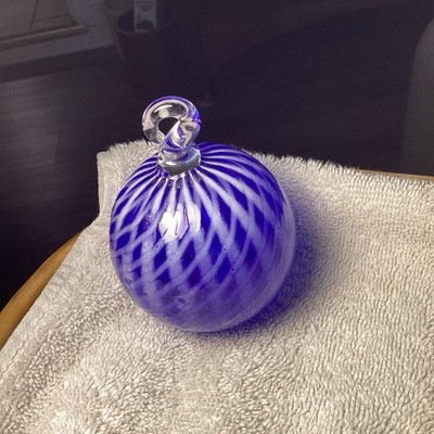 Loranger Christmas Ornament Blown Art Glass 2015 Blue Signed