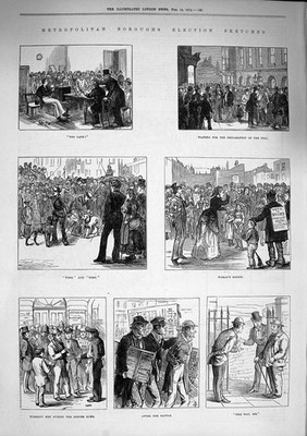 Alter antiker Druck 1874 Metropolitan Boroughs Wahlkandidat Chelsea 19.