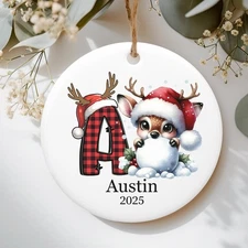 Personalized initial ornament Custom Letter ornament ceramic Reindeer Christmas
