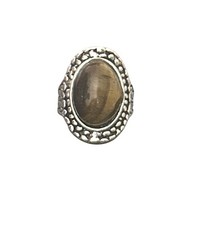 Fashion Ring- Tiger's Eye Stone- oval shape-brown - Silver Color- Size 8