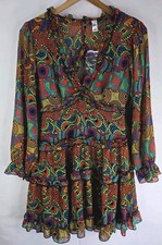 Boho Multicolored Size S Open Back Dress Fairy Party Cottage Wedding Sheer Tier