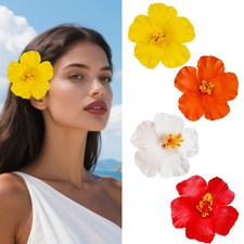 4 Pcs Hawaiian Flower Hair Clips 1 Count Pack of 6 , White Yellow Orange Red