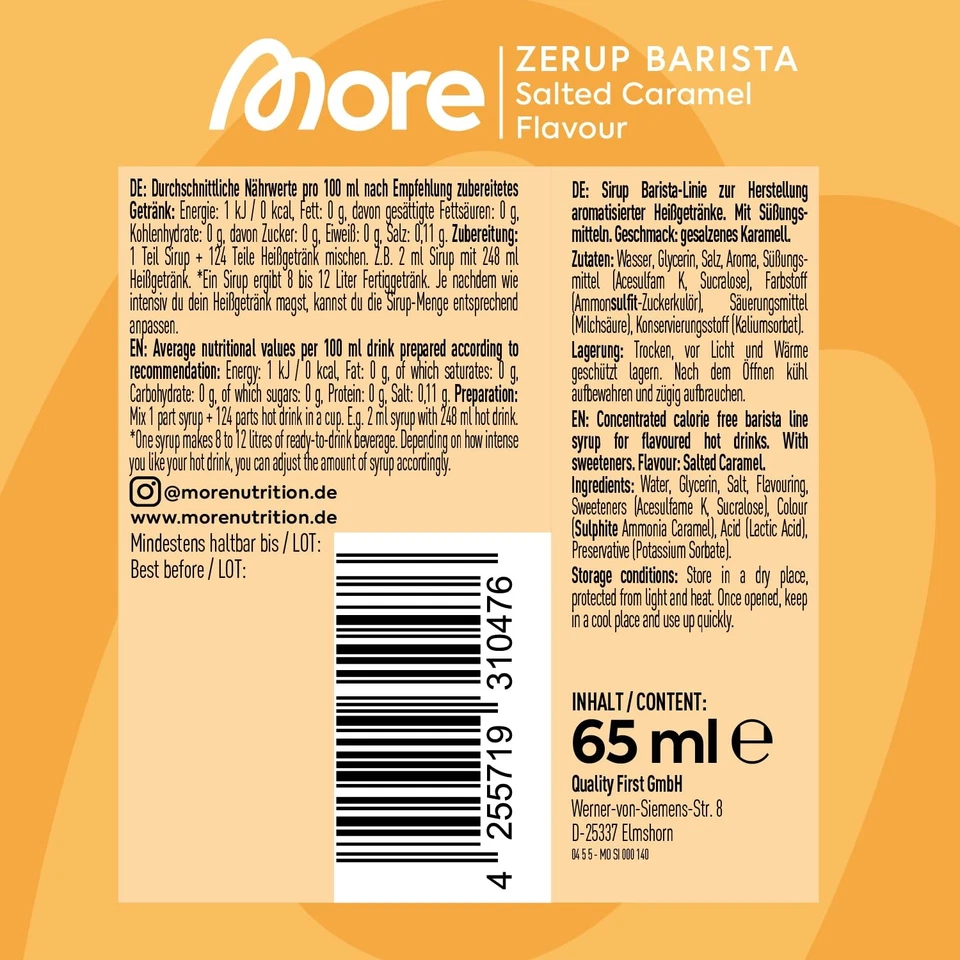 MORE Barista Zerup, Salted Caramel, 65 ml, für Kaffee, Tee und Heißgetränke, ... - Bild 4 von 4