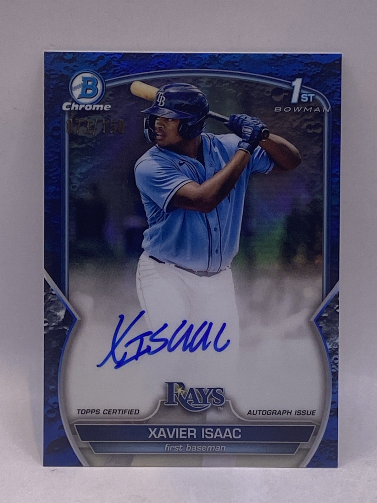 2023 Bowman Chrome Xavier Isaac Blue Lunar Crater Refractor 1st Auto #/150 RC SP