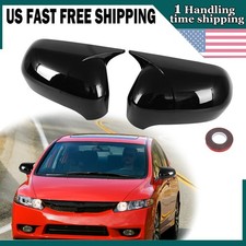 Pair For Honda Civic 2006-2011 Rearview Side Mirror Cover Cap Gloss Black Lr