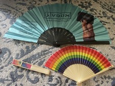 New Set Of 3 Gay Pride LGBT Rainbow Colorful Folding Fan Set Plastic Wooden