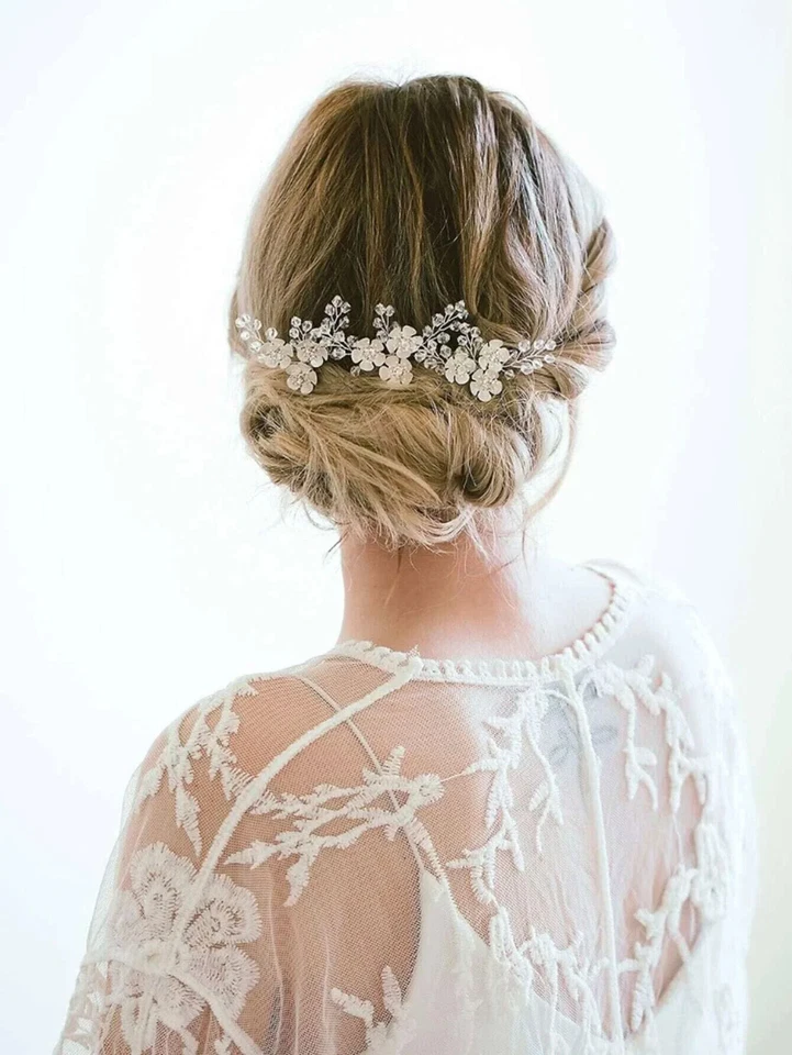 Metal White Flower 3 PC Boho Wedding Hairpin Set, Bridal Flower Hair Pin Set - Image 2 of 4