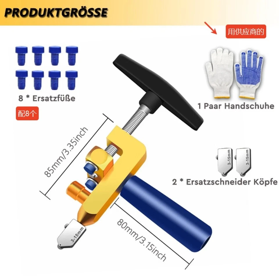 Profi Fliesenschneider Tragbar Glasschneider Handfliesenschneider Keramik 3-15mm - Bild 3 von 4