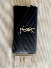 Saint Laurent YSL Monogram Flap Wallet , Deep Marine, Grain de Poudre Leather