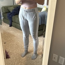 adidas woman s Gray 3-Stripe Tapered Sweatpants S Drawstring Elastic Waist