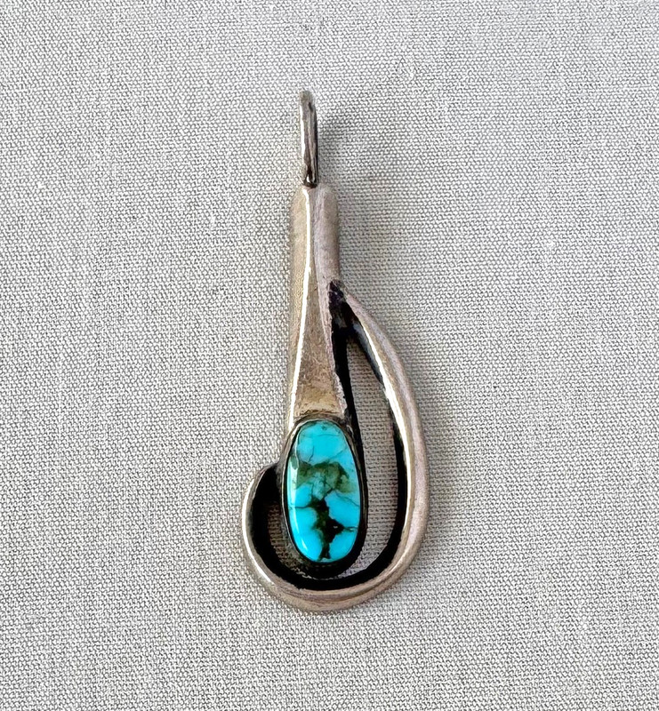 Southwestern Style Sterling Silver & Turquoise PENDANT;A771