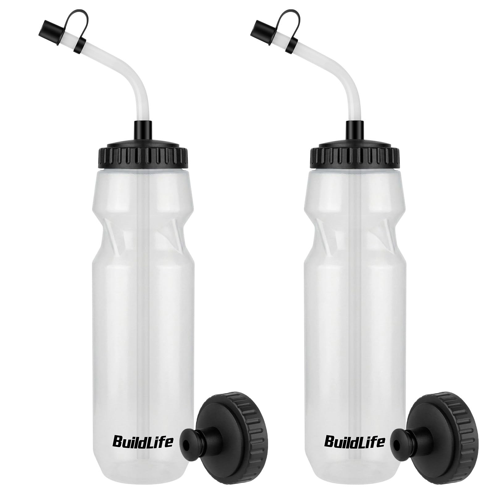 With Long Straw -32 Oz Squeeze Sports Water Bottles 2 Pac...
