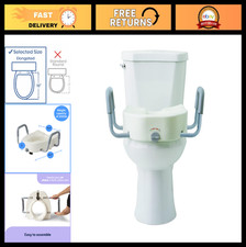 Elongated Raised Toilet Seat 5" with Lock Padded Arms - Ideal for Seniors Re