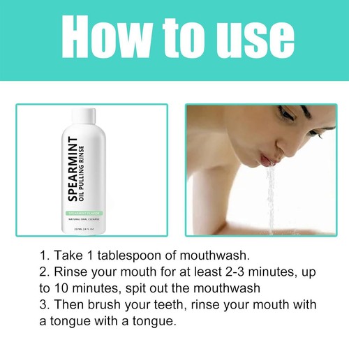 Spearmint White Oil Pulling Rinse Coconut Mouthwash Teeth Whitening Rinse - Picture 6 of 8