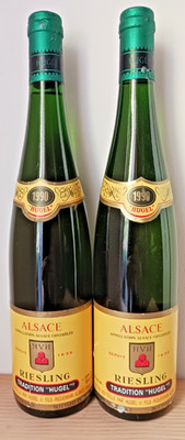 2 x 1990 Hugel et Fils Riesling Tradition '' HUGEL ''  Alsace  Top Füllstand