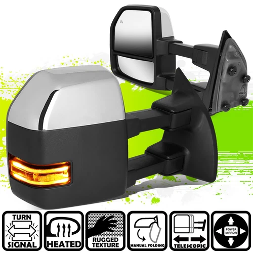 Chrome Power Heated LED Signal Side Towing Mirrors for F250-550 Super Duty 08-16