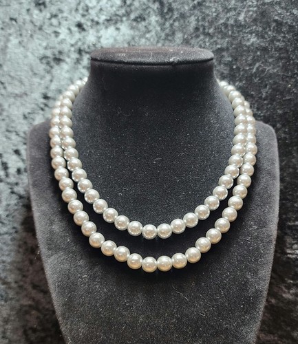 16" inch 7mm faux Grey Pearl Necklace double strand - Picture 2 of 4