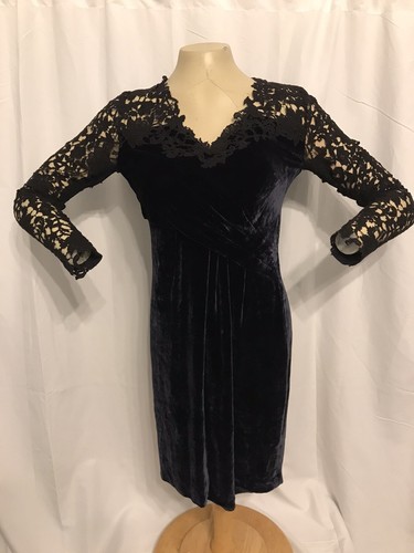 Elie Tahari Black Blue Velvet Dress 