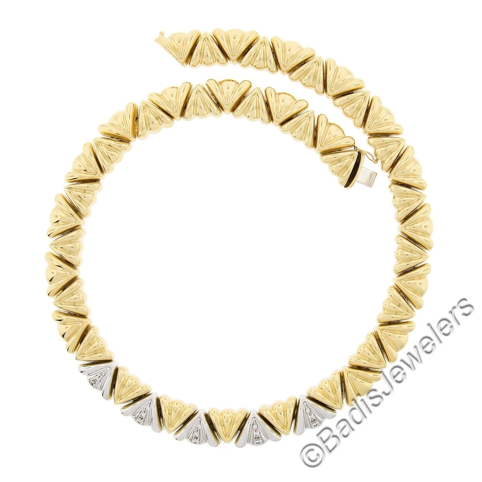 Chiampesan Italian 18K TT Gold Diamond Fancy Puffed Triangular Link 16" Necklace - Image 3 of 4