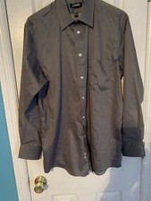 Chaps Essentials Mens Dress Shirt Gray Size 15/15.5 33/34 Wrinkle Free Great Con
