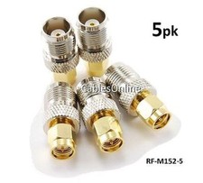 5-PACK TNC Female to Gold-Plated SMA Male Coaxial RF Adapter, RF-M152-5