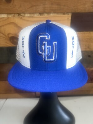 Vintage 80s Georgetown Hoyas NCAA College Blue Snapback Hat AJD Lucky Stripes