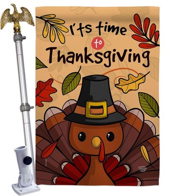 It's Thanksgiving House Flag Eagle Set Fall Turkey Give Thanks Gobble Pumpkin...