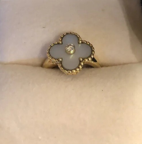 Van Cleef & Arpels Vintage Alhambra Mother of Pearl Diamond ring Size 5