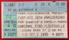 1995 Farm Aid 10th Anniversary Ticket 10/1/95 Cardinal Stadium, Louisville, KY.